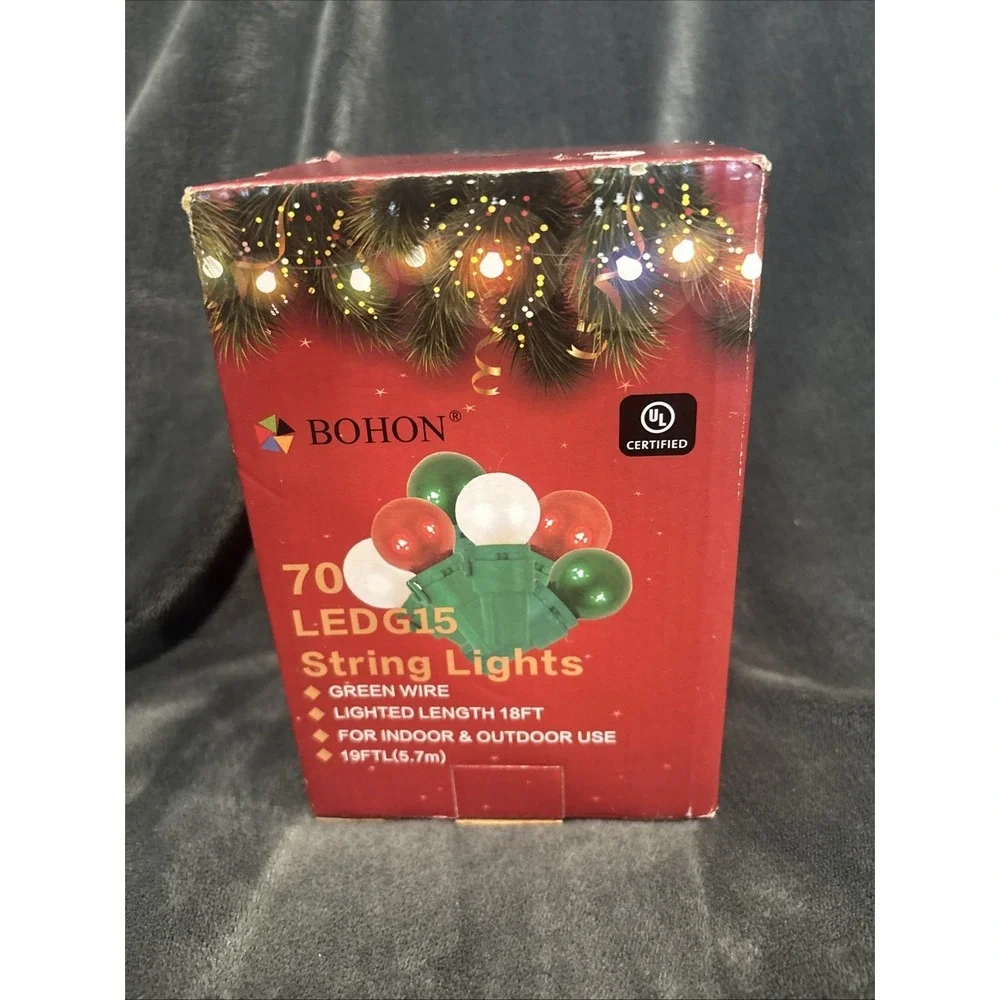 BOHON Christmas Lights Outdoor 24FT 70 LED G15 Multi Color Globe Christmas St...